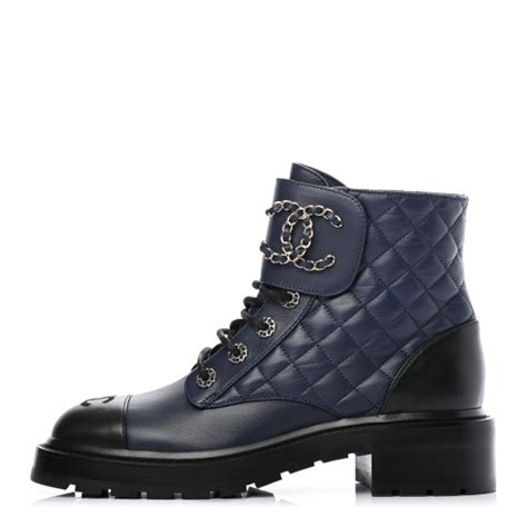 chanel navy quilted combat boots